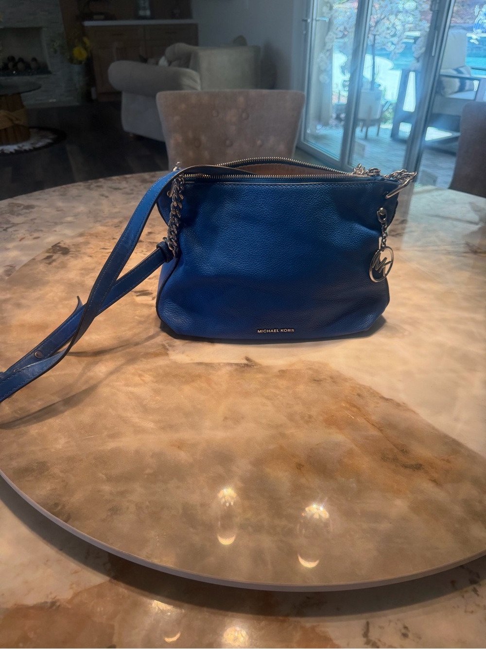 Michael Kors Royal Blue Leather Crossbody Bag with Chain Strap